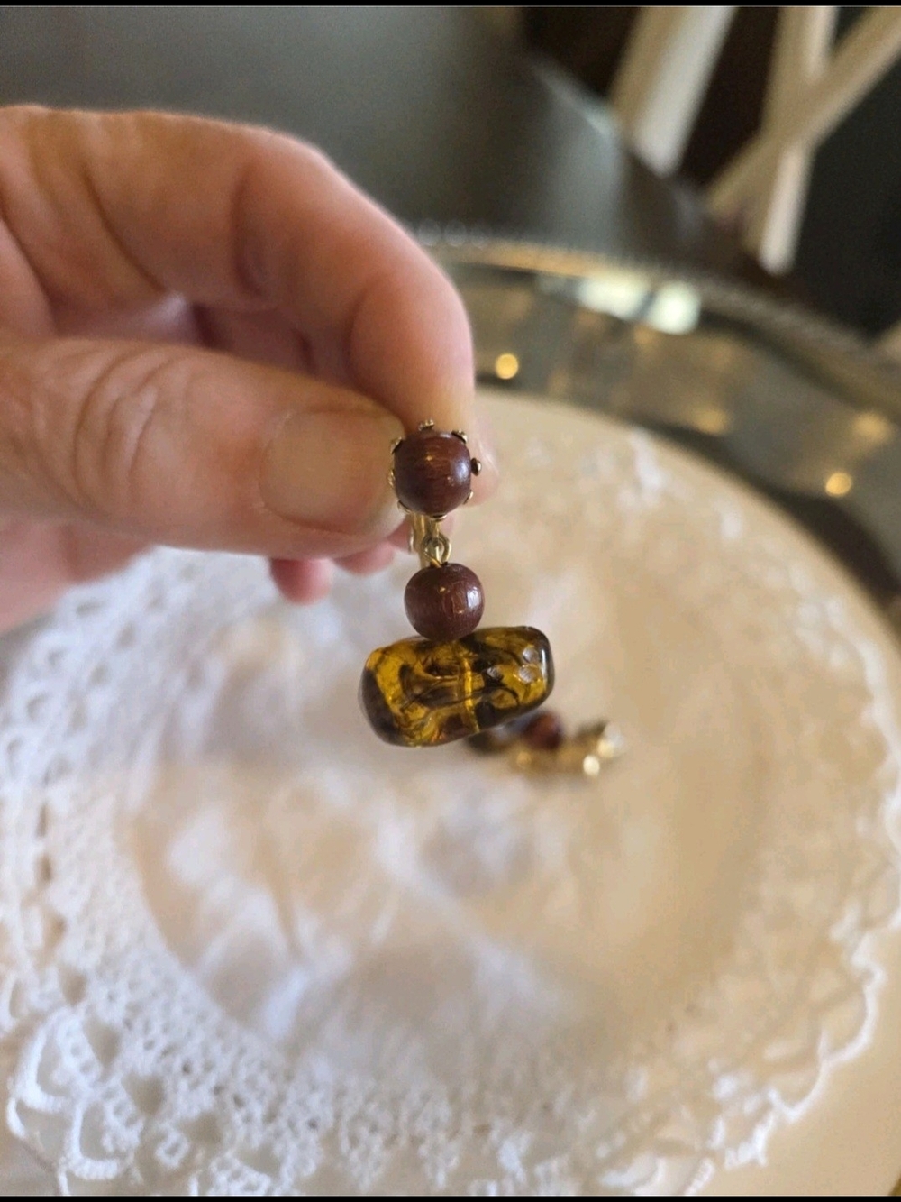 vintage clip on earrings Brown And Gold, Mod, Boho